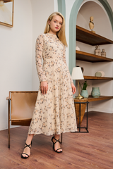 Skin Mock Neck Chiffon Printed Dress