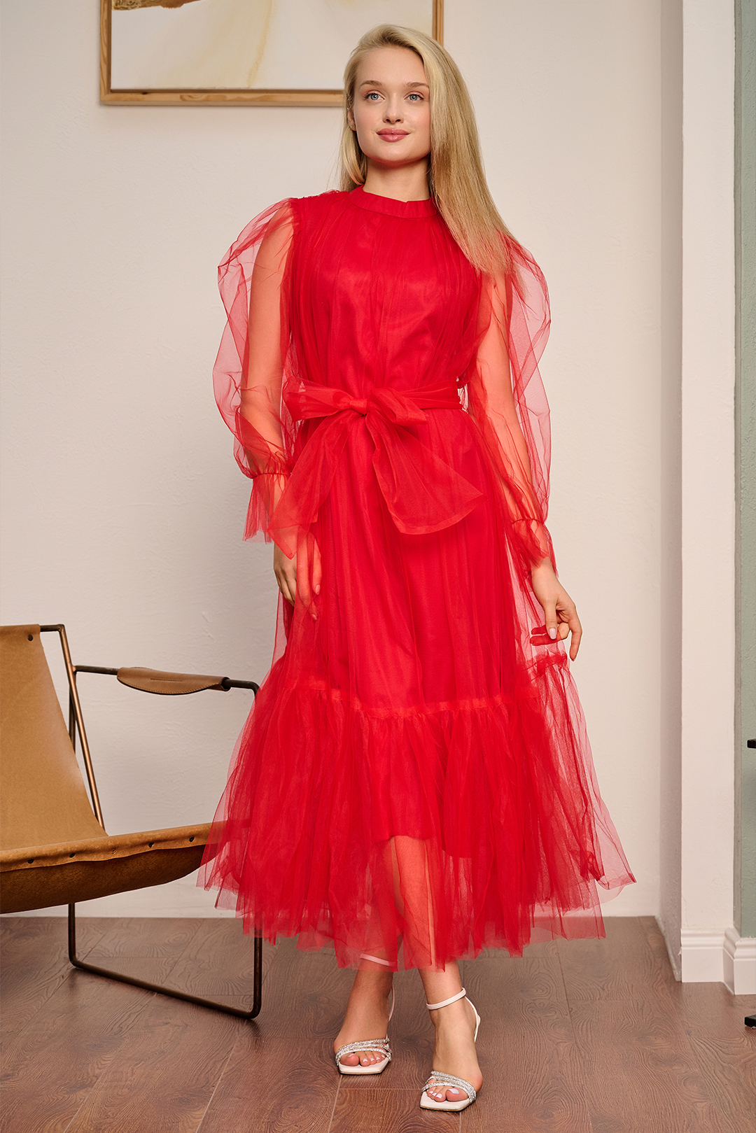 fitted lace wedding dress Red Net Dress