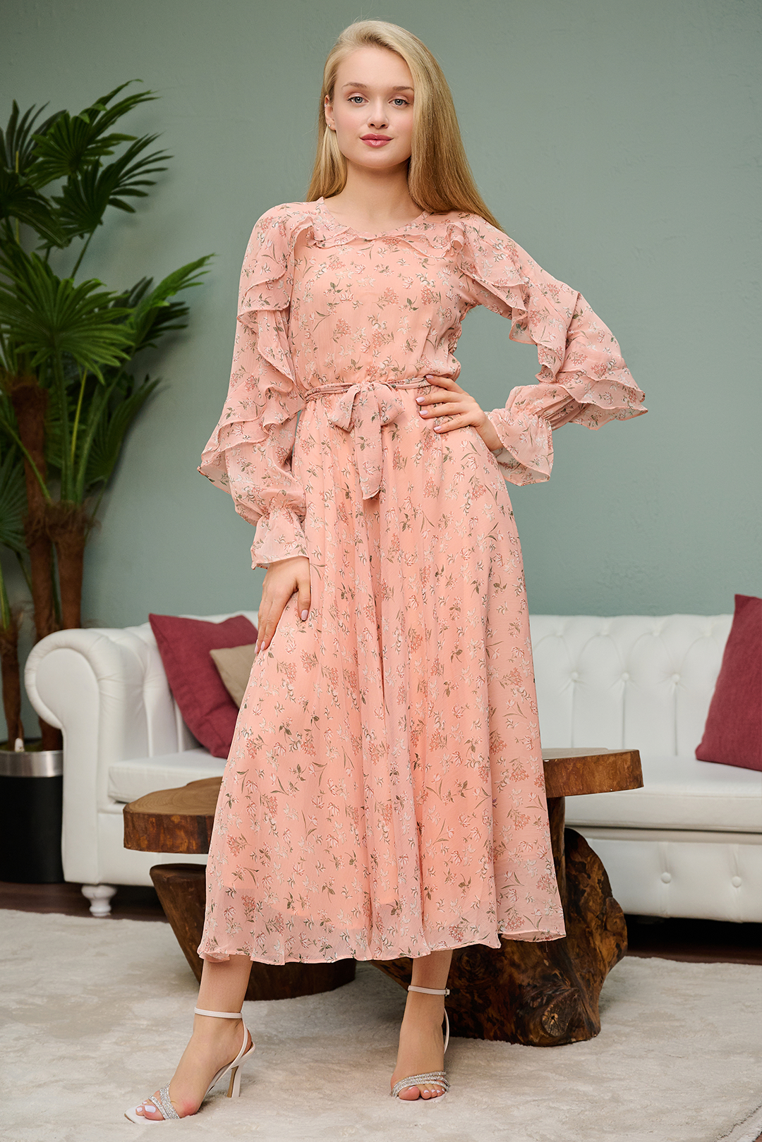 Pink floral deals chiffon maxi dress
