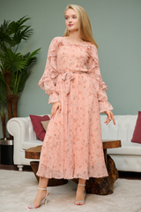 Pink Floral Chiffon Maxi Dress