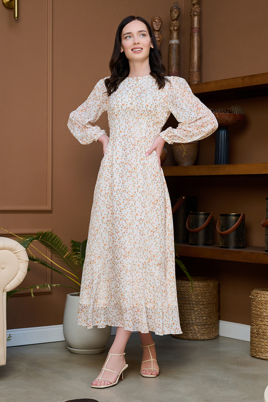 Loop Pearl Chiffon printed dress