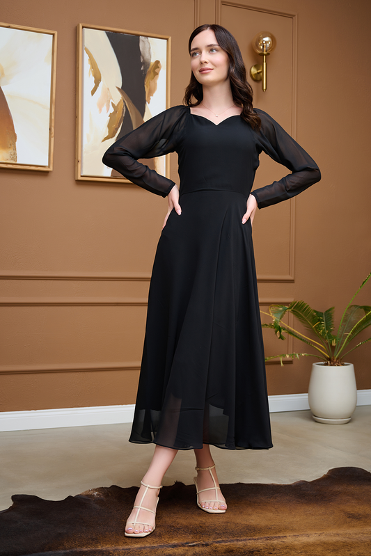 Zoe - Black Chiffon printed dress