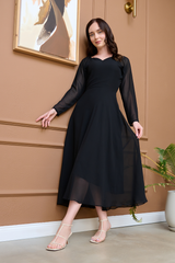 Zoe - Black Chiffon printed dress