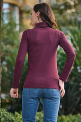 Maroon Turtleneck Ribbed Knit Sweater