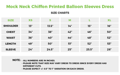 Black Mock Neck Chiffon Printed Balloon Sleeves Dress