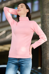 Baby Pink Turtleneck Ribbed Knit Sweater