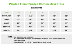 Blue Pleated Floral Printed Chiffon Maxi Dress