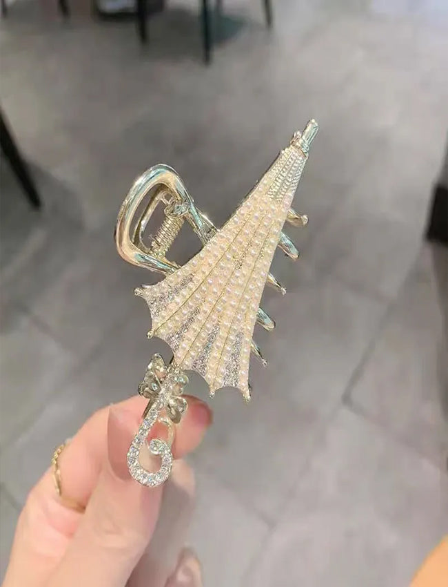 Umbrella Rhinestone Pearl Grab Clip