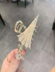 Umbrella Rhinestone Pearl Grab Clip