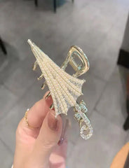 Umbrella Rhinestone Pearl Grab Clip