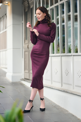 Maroon Modely Solid Turtleneck Bodycon Sweater Dress
