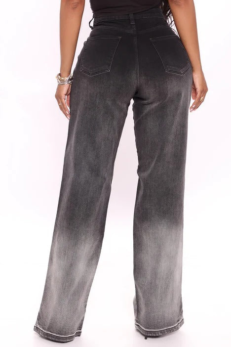 Slit Hem Wide Leg Jeans - Black