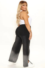 Slit Hem Wide Leg Jeans - Black