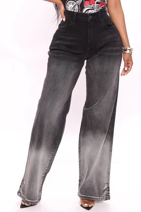 Slit Hem Wide Leg Jeans - Black