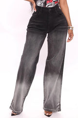 Slit Hem Wide Leg Jeans - Black
