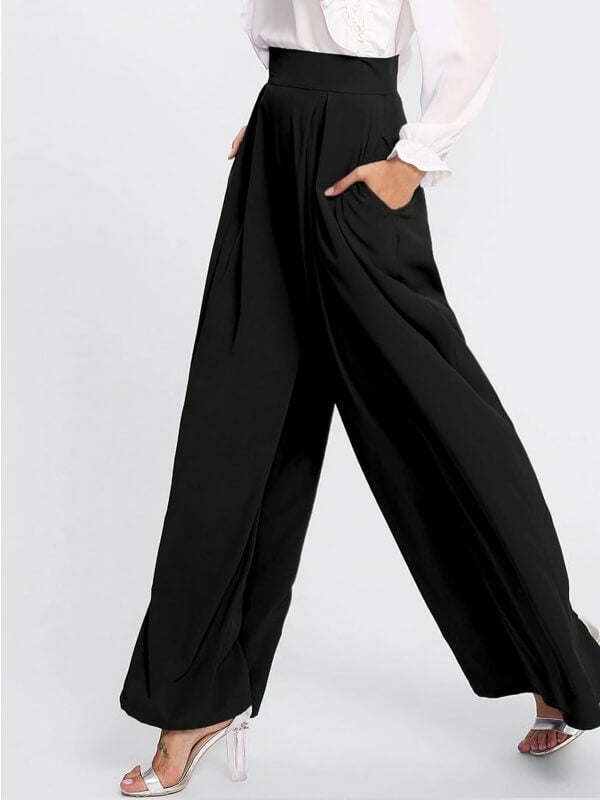 Black Pleated Detail Palazzo Pants