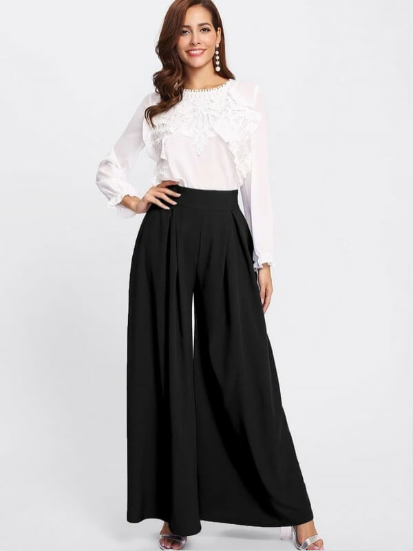 Black Pleated Detail Palazzo Pants