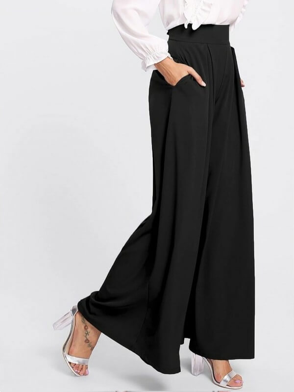Black Pleated Detail Palazzo Pants