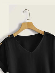Black Side Button Roll Up Sleeve Blouse