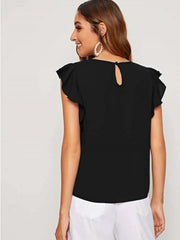 Black V-Cut Neck Butterfly Sleeve Top