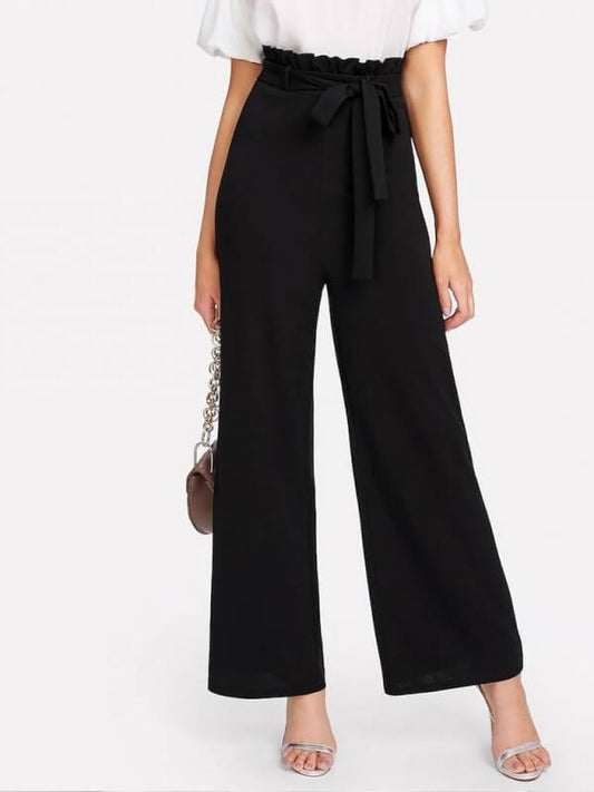 GTTWP22 Waist Belted And Frilled Wide Leg Pants