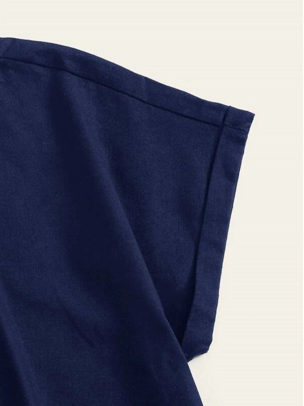 Blue Button Detailing Rolled Cuff Top