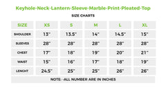 Keyhole Neck Lantern Sleeve Marble Print Pleated Top