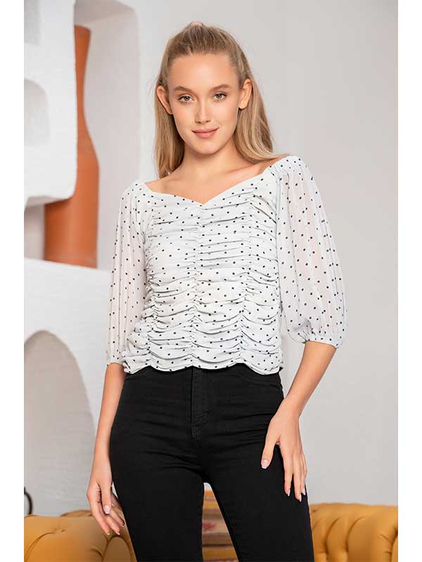 Off Shoulder Polka Dot Chiffon Printed Top