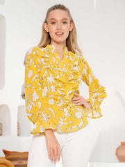 Yellow Ruffle Trim Floral Top
