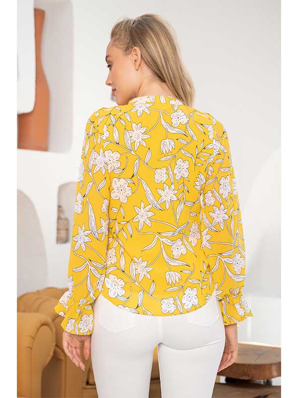 Yellow Ruffle Trim Floral Top