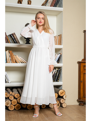 White Double Breasted Maxi Chiffon Dress