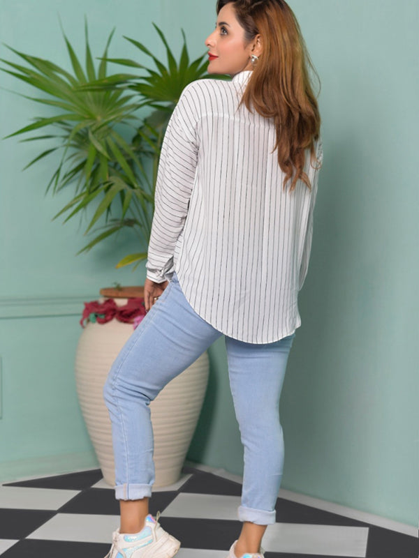 Button Through Curved Hem Blouse