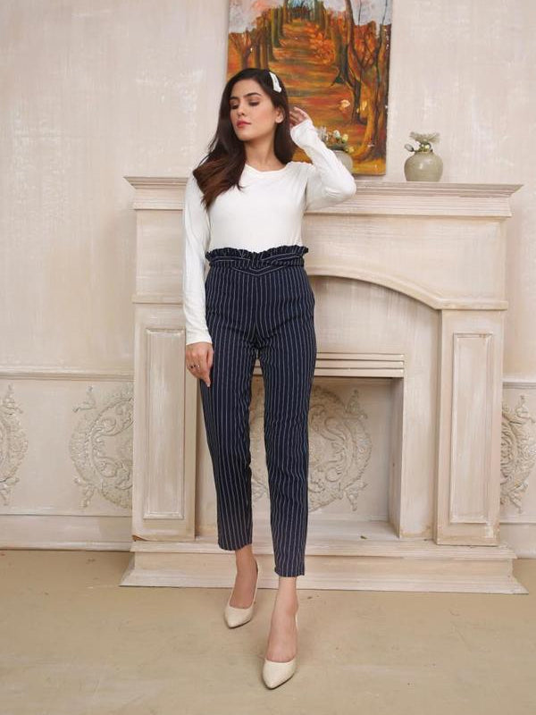 Paper Bag Waist Self Tie Wide Leg Pants