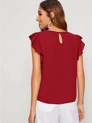 Maroon V-Cut Neck Butterfly Sleeve Top