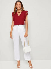 Maroon V-Cut Neck Butterfly Sleeve Top
