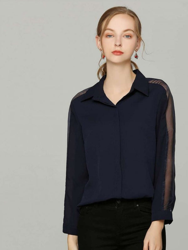 Mesh Panel Button Shirt Women