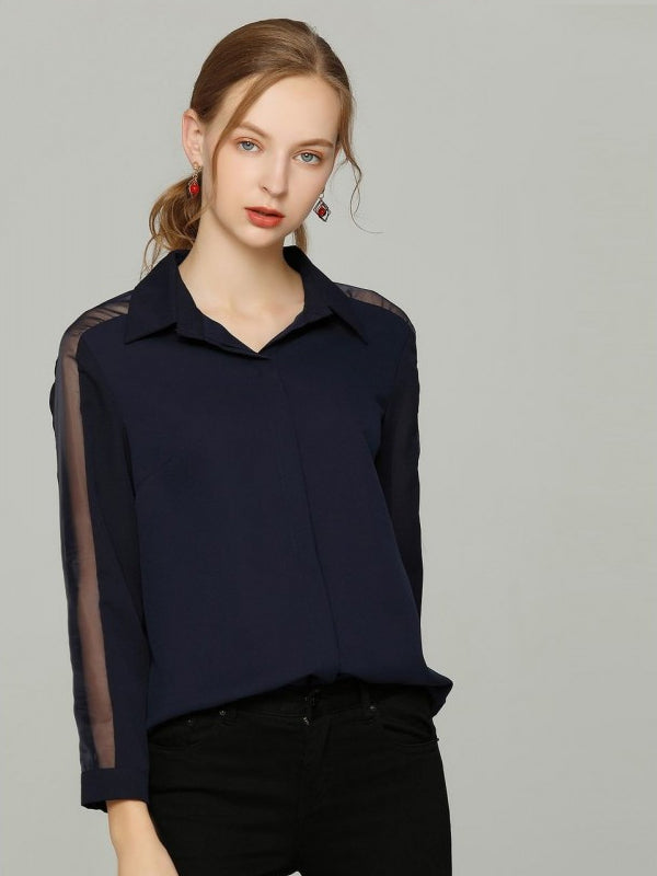 Mesh Panel Button Shirt Women
