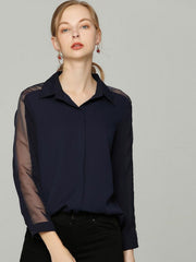 Mesh Panel Button Shirt Women