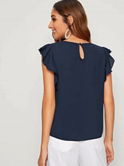 V-Cut Neck Butterfly Sleeve Top