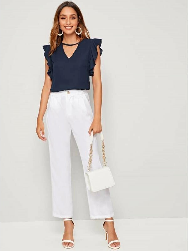 V-Cut Neck Butterfly Sleeve Top