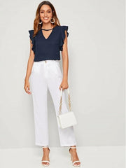 V-Cut Neck Butterfly Sleeve Top
