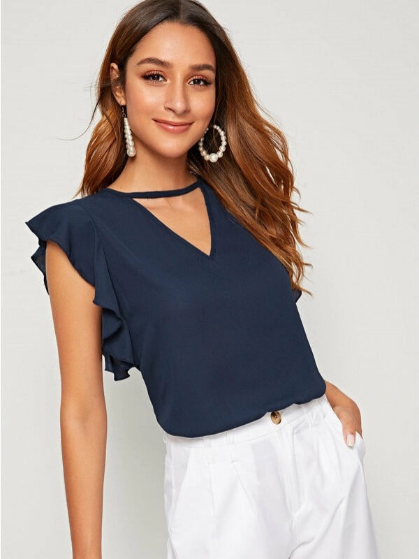 V-Cut Neck Butterfly Sleeve Top