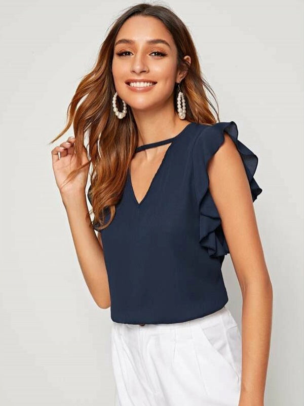 V-Cut Neck Butterfly Sleeve Top