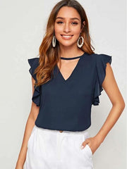 V-Cut Neck Butterfly Sleeve Top