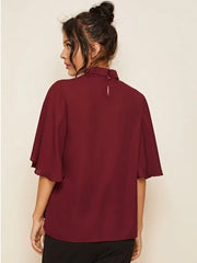 Keyhole Neck Flutter Sleeve Top