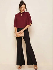 Keyhole Neck Flutter Sleeve Top