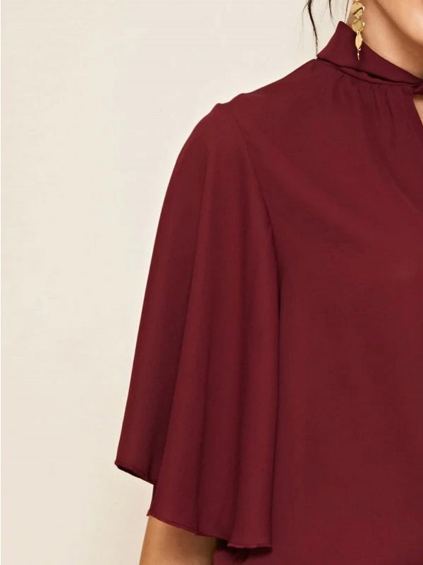Keyhole Neck Flutter Sleeve Top