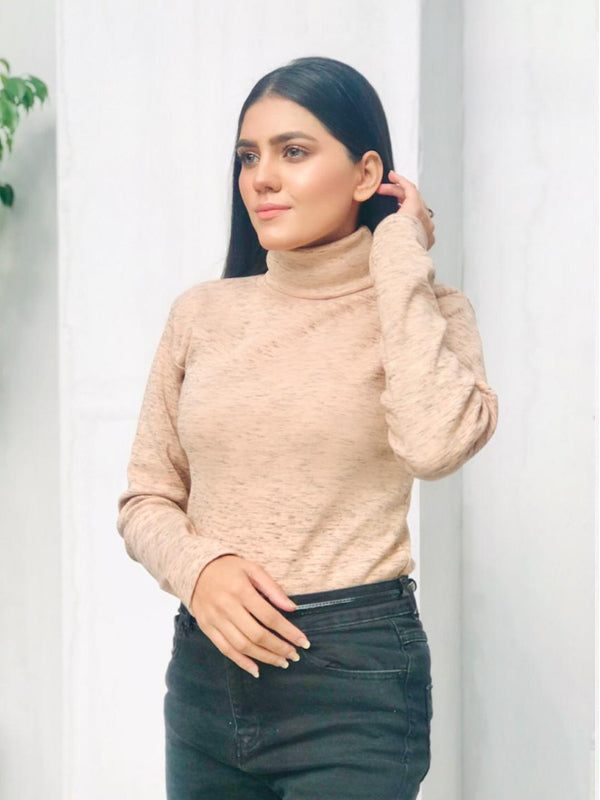 Pink Texture Turtleneck Ribbed Knit Sweater