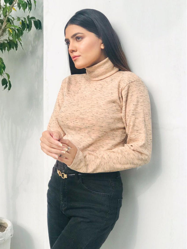 Pink Texture Turtleneck Ribbed Knit Sweater