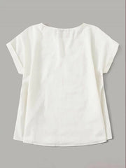 White Button Detailing Rolled Cuff Top